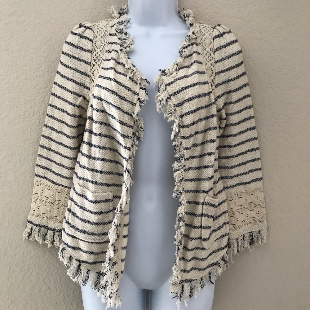 Zara blazer cardigan jacket tweed crochet sz XS